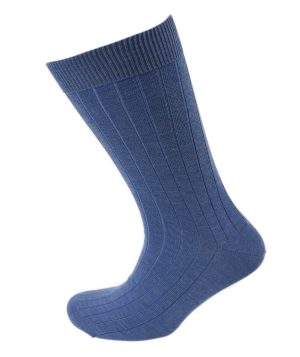 Viyella Mens Wool Short Ribbed Sock - Wedgewood