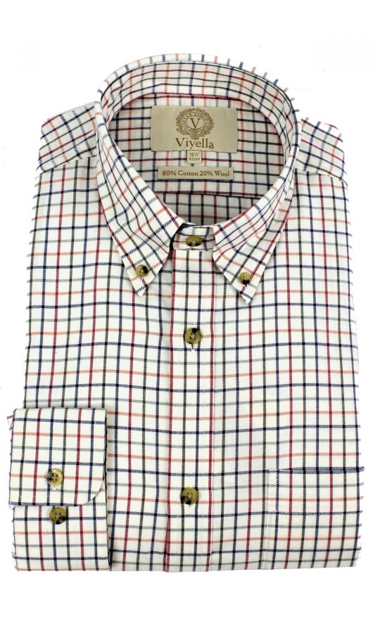 Viyella 80/20 Plum & Blue Tattersall Check Classic Fit Shirt with Button Down Collar - Image 3