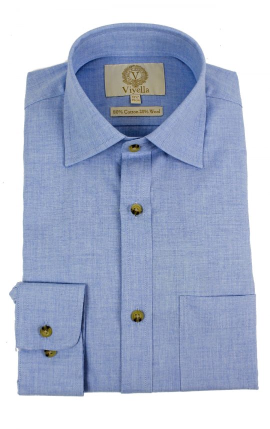 Viyella Plain Sky Blue 80/20 Cotton Wool Blend Shirt - Image 3