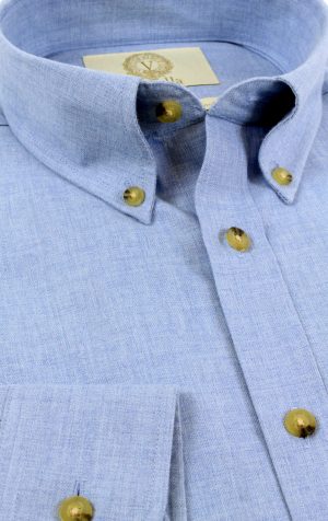 Viyella Plain Sky Blue 80/20 Cotton Wool Blend Button Down Collar Shirt