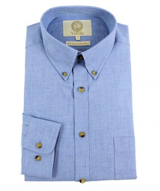 Viyella Plain Sky Blue 80/20 Cotton Wool Blend Button Down Collar Shirt - Image 3