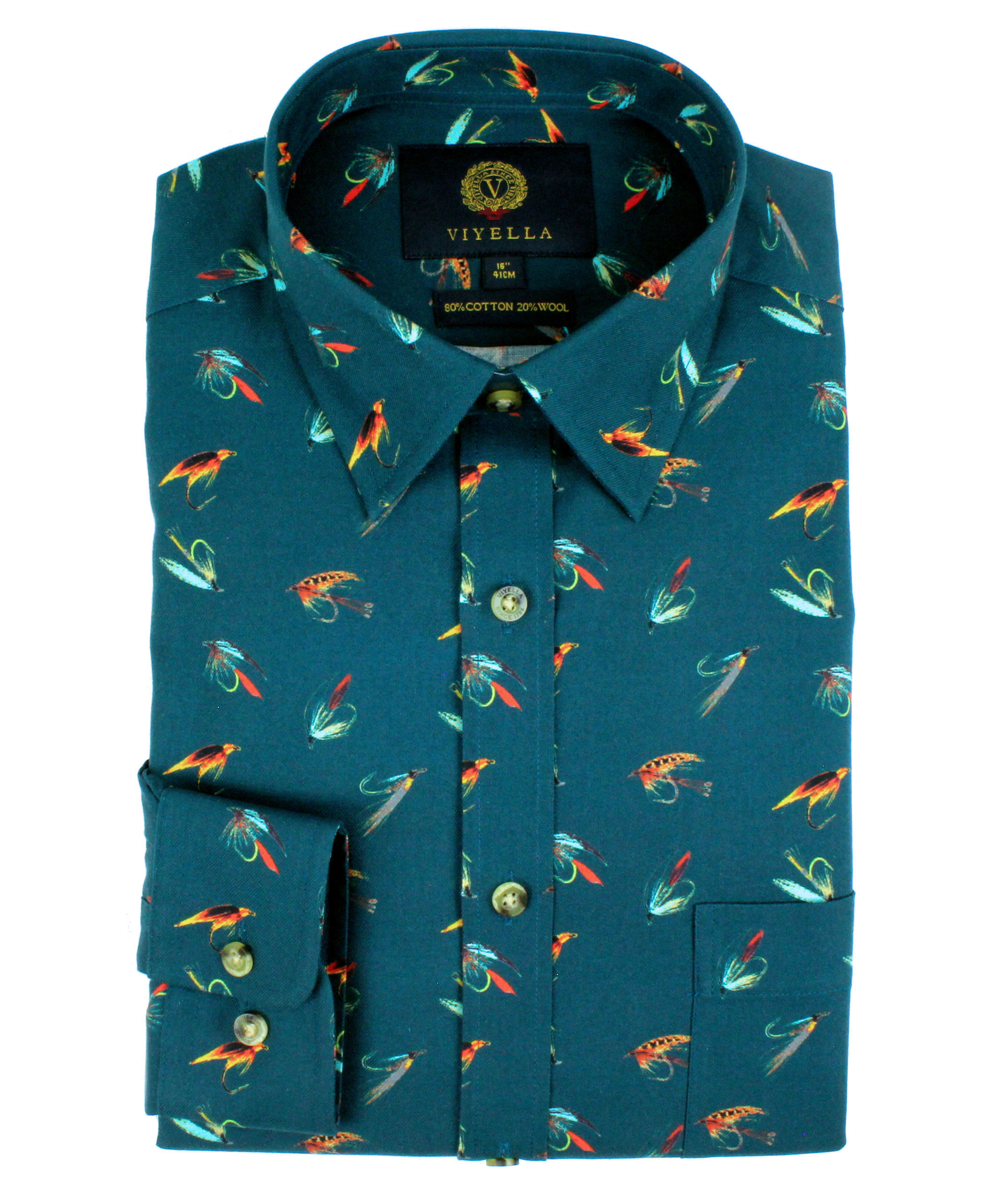 Viyella 80/20 Pine Fly Fishing Print Classic Fit Shirt