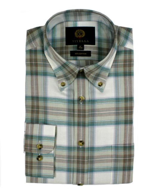 Viyella Cotton Stewart Dress Muted Tartan Classic Fit Shirt with Button Down Collar - Image 2
