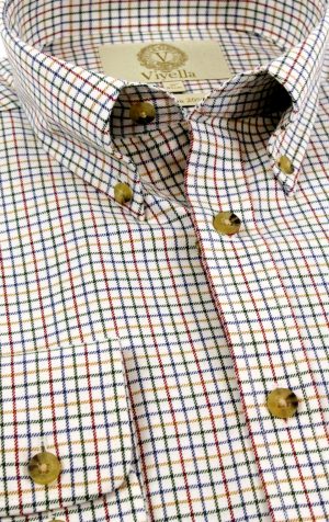 Viyella 80/20 Plum & Blue Mini Tattersall Check Classic Fit Shirt with Button Down Collar