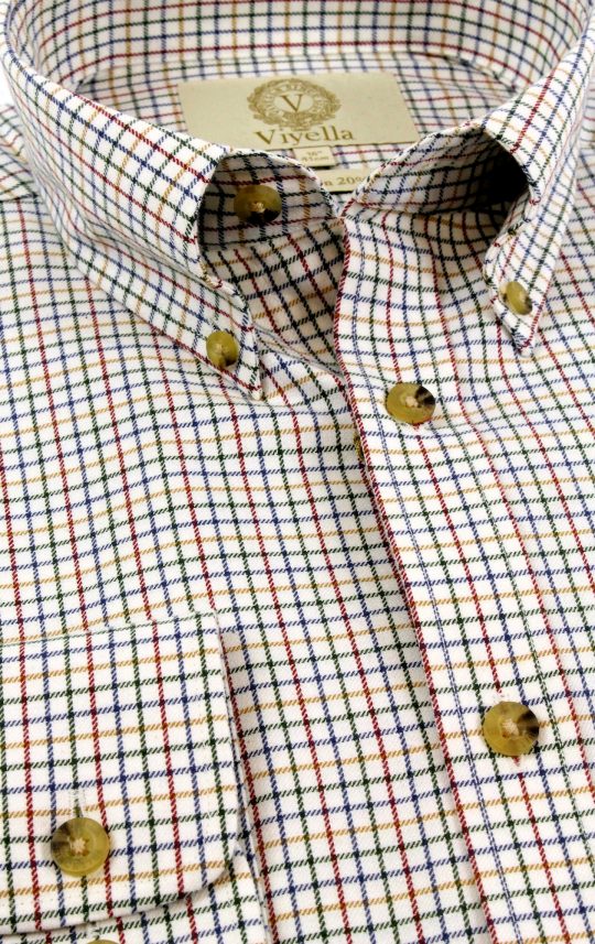 Viyella 80/20 Plum & Blue Mini Tattersall Check Classic Fit Shirt with Button Down Collar