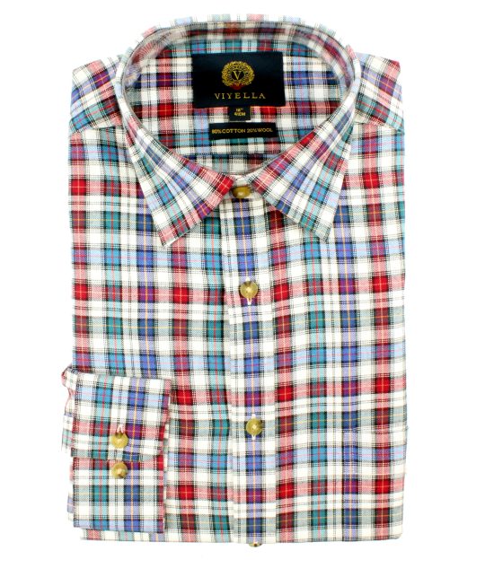 Viyella 80/20 Red & Blue Heritage Check Classic Fit Shirt - Image 2