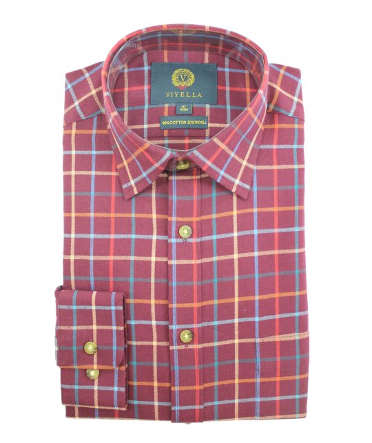 Viyella 80/20 Burgundy Diamond Check Classic Fit Shirt - Image 2