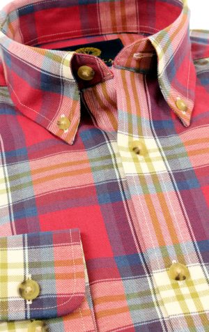 Viyella 80/20 Red Plaid Classic Fit Shirt with Button Down Collar