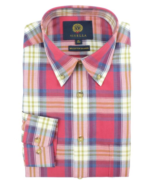 Viyella 80/20 Red Plaid Classic Fit Shirt with Button Down Collar - Image 2