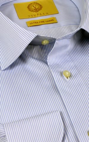 Viyella Blue Hairline Stripe Tailored Fit Cotton Formal Shirt