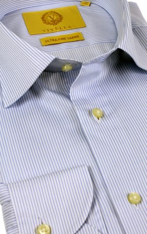 Viyella Blue Hairline Stripe Tailored Fit Cotton Formal Shirt