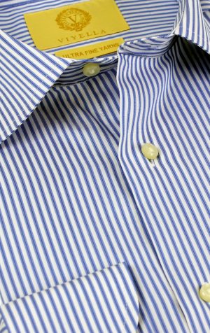 Viyella Blue Fine Stripe Tailored Fit Cotton Formal Shirt