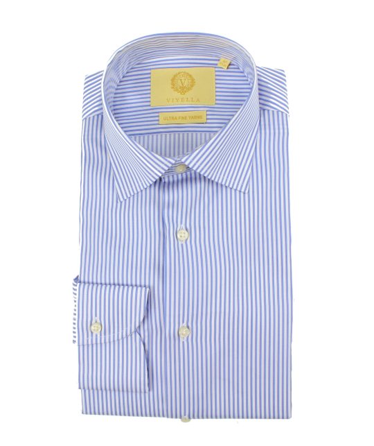 Viyella Blue Fine Stripe Tailored Fit Cotton Formal Shirt - Viyella