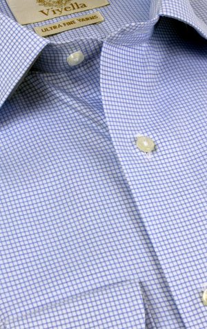 Viyella Blue Micro Check Tailored Fit Cotton Formal Shirt