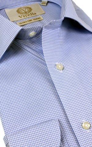 Viyella Blue Micro Check Tailored Fit Cotton Formal Shirt