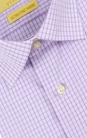 Viyella Lilac Mini Check Tailored Fit Cotton Formal Shirt