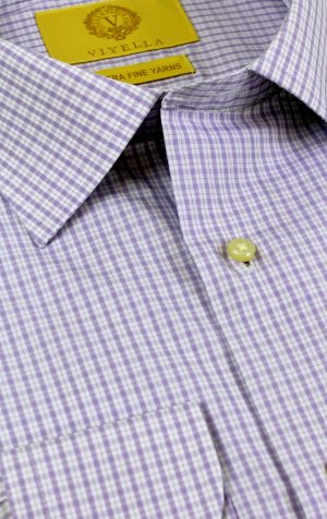 Viyella Lilac Mini Check Tailored Fit Cotton Formal Shirt