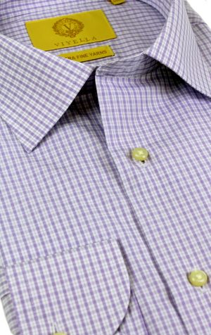 Viyella Lilac Mini Check Tailored Fit Cotton Formal Shirt