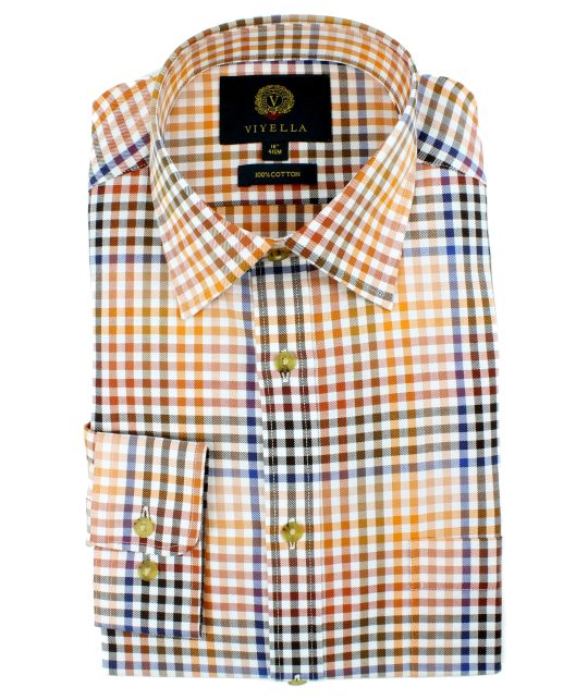 Viyella Cotton Orange Ombre Check Classic Fit Shirt - Image 2