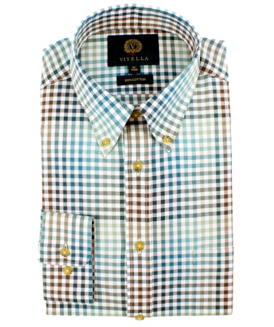 Viyella Cotton Blue Ombre Check Classic Fit Shirt with Button Down Collar - Image 2