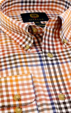 Viyella Cotton Orange Ombre Check Classic Fit Shirt with Button Down Collar
