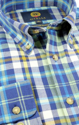 Viyella 80/20 Blue Plaid Classic Fit Shirt with Button Down Collar