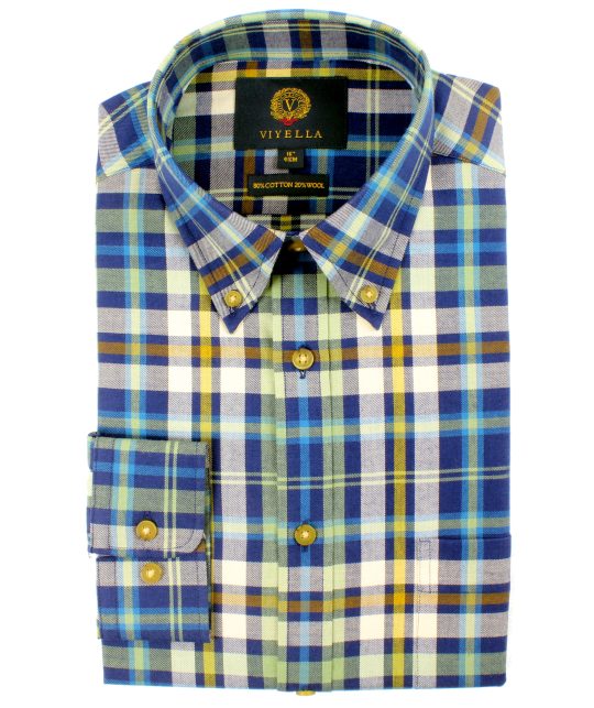 Viyella 80/20 Blue Plaid Classic Fit Shirt with Button Down Collar - Image 3