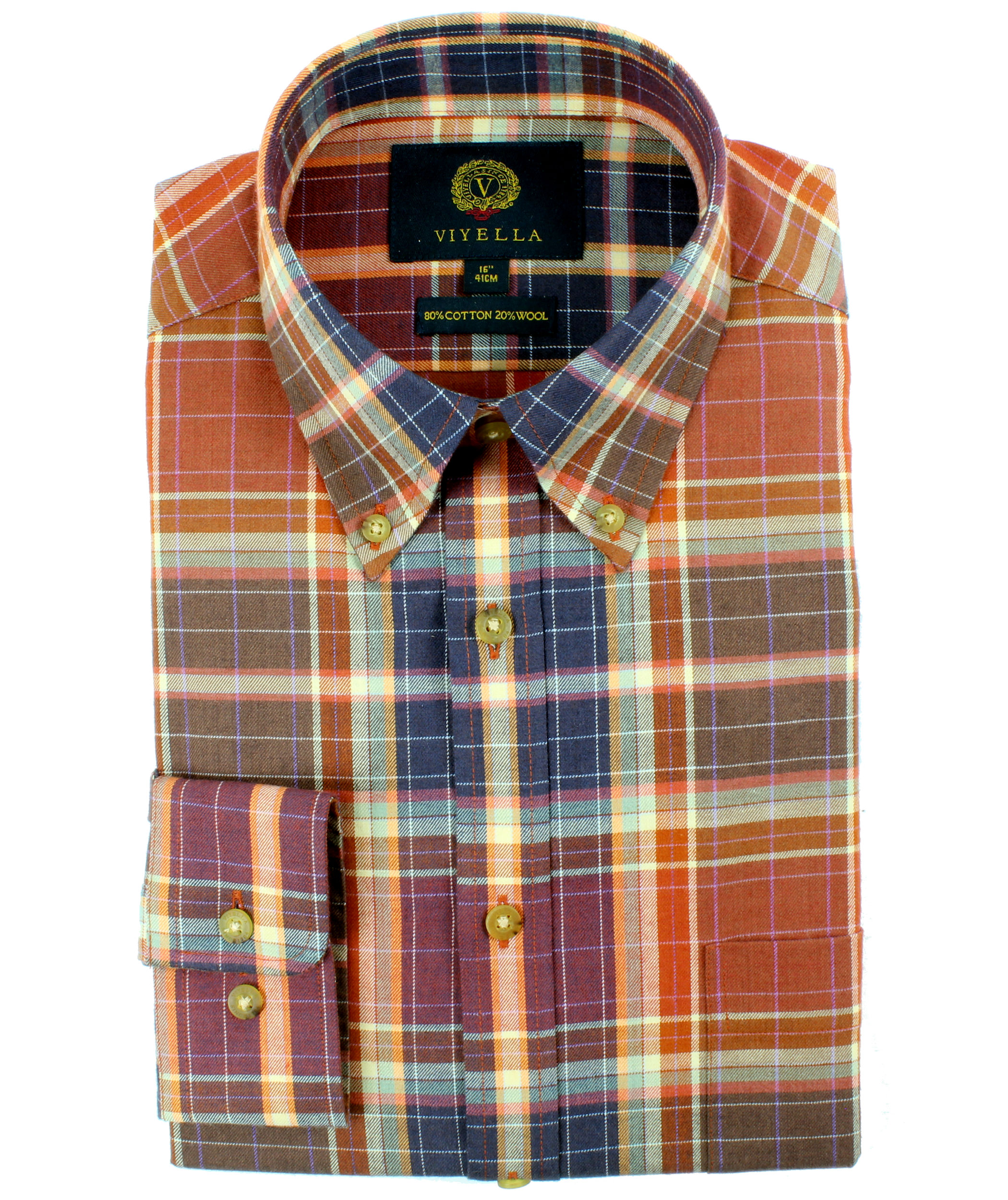 Viyella 80/20 Autumn Brown Plaid Classic Fit Shirt with Button Down ...