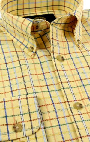 Viyella 80/20 Yellow Tattersall Check Classic Fit Shirt with Button Down Collar