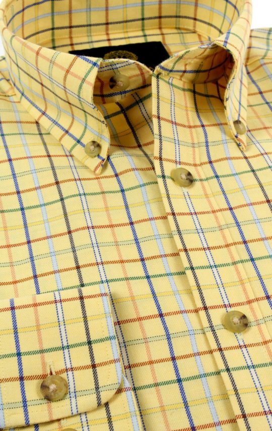 Viyella 80/20 Yellow Tattersall Check Classic Fit Shirt with Button Down Collar