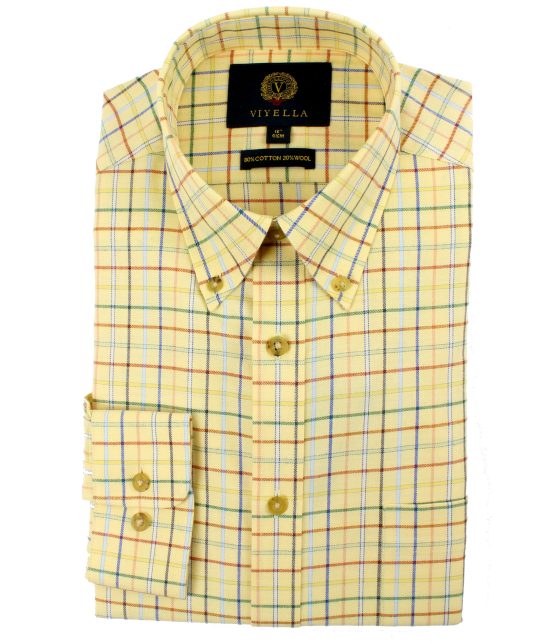 Viyella 80/20 Yellow Tattersall Check Classic Fit Shirt with Button ...