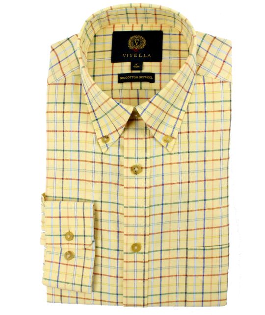 Viyella 80/20 Yellow Tattersall Check Classic Fit Shirt with Button Down Collar - Image 2