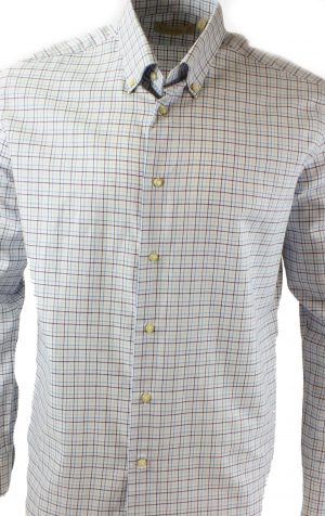 Viyella 80/20 Light Blue Mini Tattersall Tailored Fit Shirt with Button Down Collar