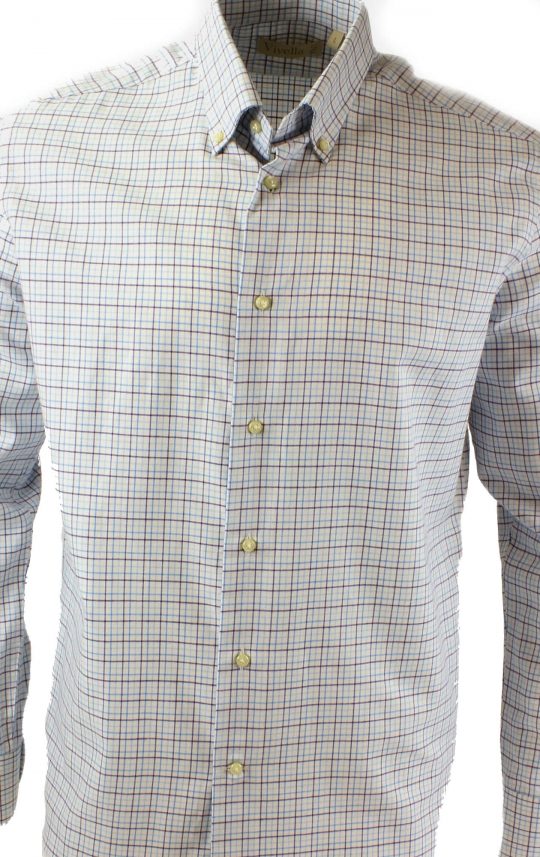 Viyella 80/20 Light Blue Mini Tattersall Tailored Fit Shirt with Button Down Collar