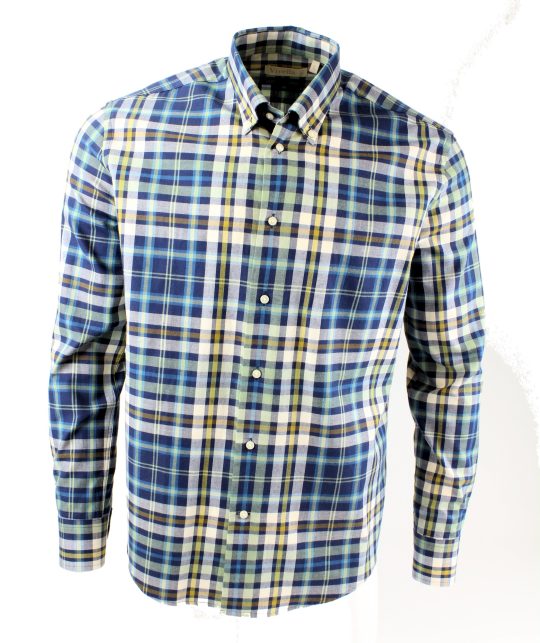Viyella 80/20 Blue Plaid Tailored Fit Shirt with Button Down Collar ...
