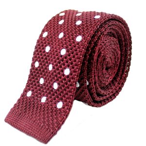 Tootal Burgundy Polka Dot Skinny Silk Knitted Tie
