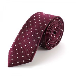 Tootal Burgundy with White Polka Dots Silk Skinny Tie
