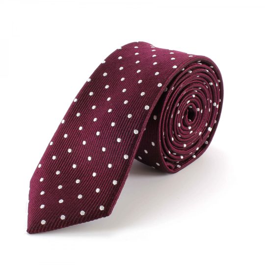 Tootal Burgundy with White Polka Dots Silk Skinny Tie