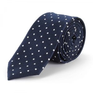 Tootal Navy Blue with White Polka Dots Silk Skinny Tie