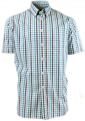 Viyella Cotton Blue Tattersall Classic Fit Short Sleeve Shirt