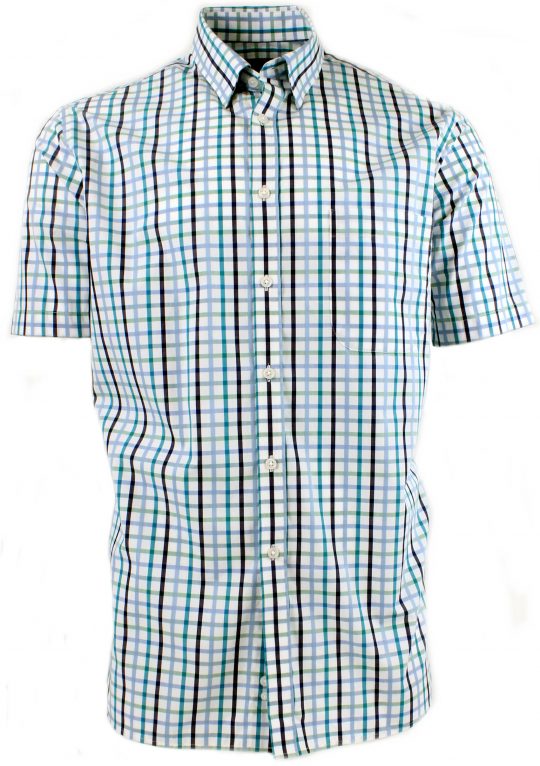 Viyella Cotton Blue Tattersall Classic Fit Short Sleeve Shirt