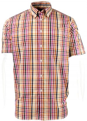 Viyella Cotton Bright Multicoloured Grid Check Classic Fit Short Sleeve Shirt