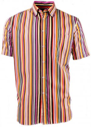 Viyella Cotton Bright Multicoloured Satin Stripe Classic Fit Short Sleeve Shirt