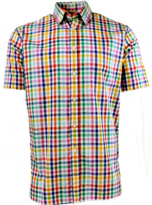Viyella Cotton Multicoloured Royal Oxford Blur Check Classic Fit Short Sleeve Shirt