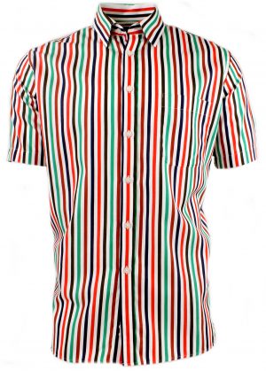 Viyella Cotton Jade Satin Stripe Classic Fit Short Sleeve Shirt