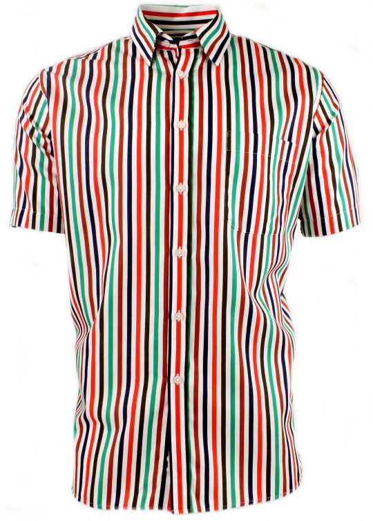 Viyella Cotton Jade Satin Stripe Classic Fit Short Sleeve Shirt