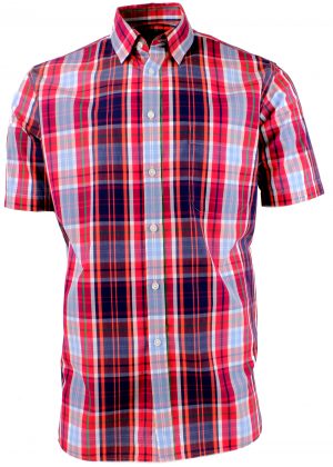 Viyella Cotton Pomegranite Plaid Classic Fit Short Sleeve Shirt