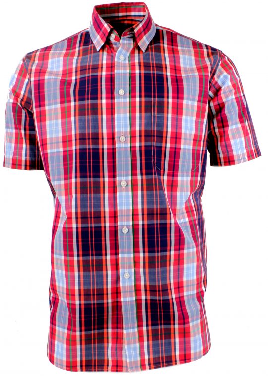 Viyella Cotton Pomegranite Plaid Classic Fit Short Sleeve Shirt