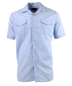 Viyella Plain Blue Linen Classic Fit Short Sleeve Shirt