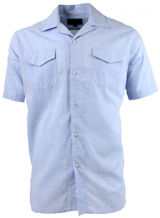 Viyella Plain Blue Linen Classic Fit Short Sleeve Shirt
